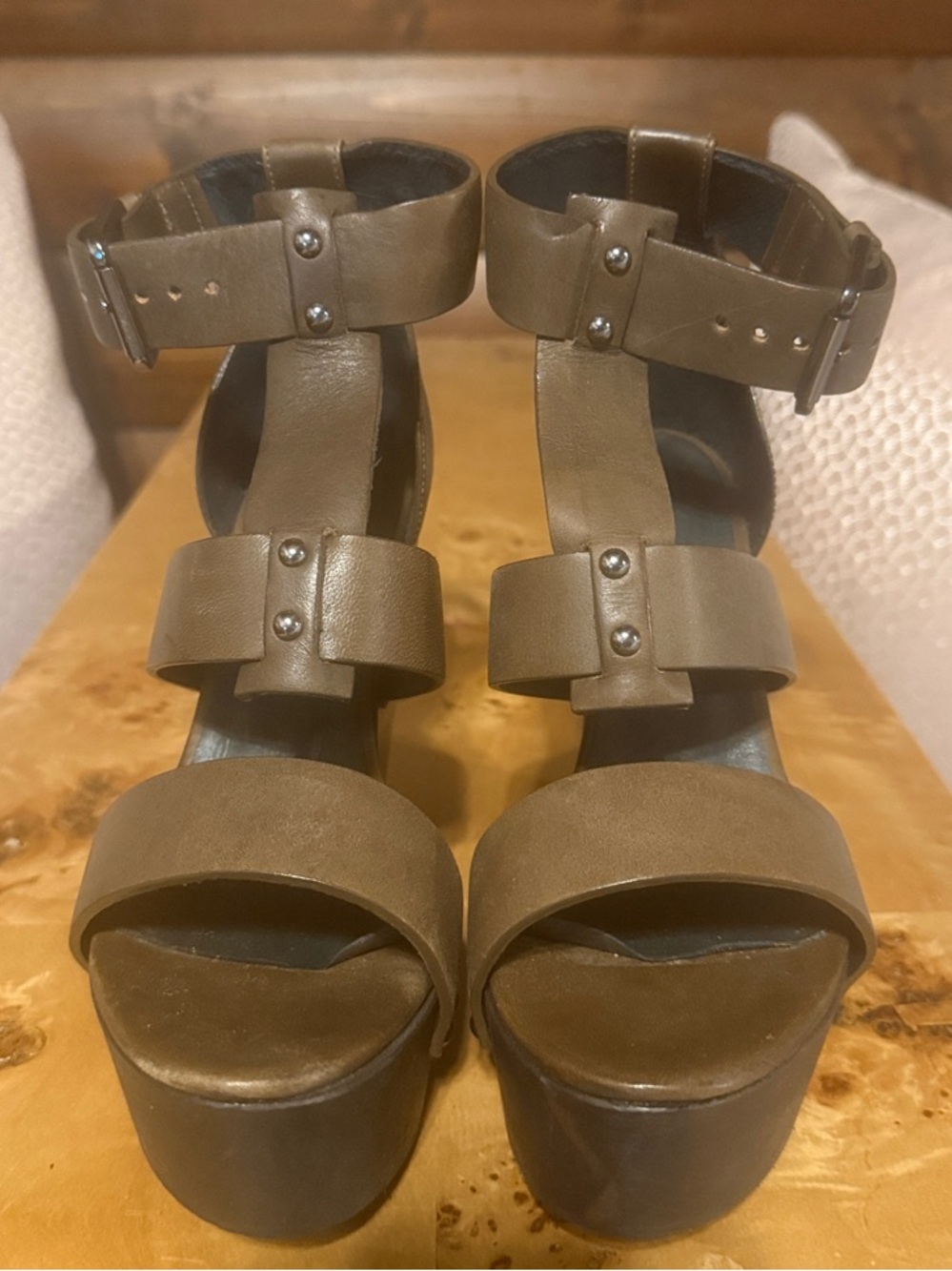 All Saints Platform Sandals in Brown Leather